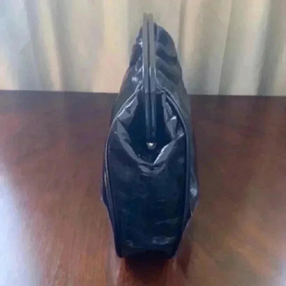 Vintage Black Patent Clutch Handbag Faux Leather Top Handle Bag Purse - Picture 4 of 12